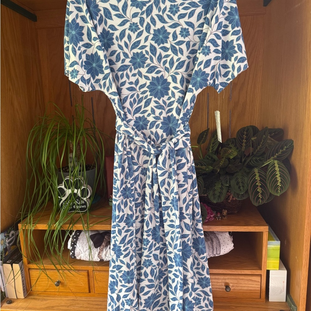 LuLaRoe Blue and White Floral Marly Dress